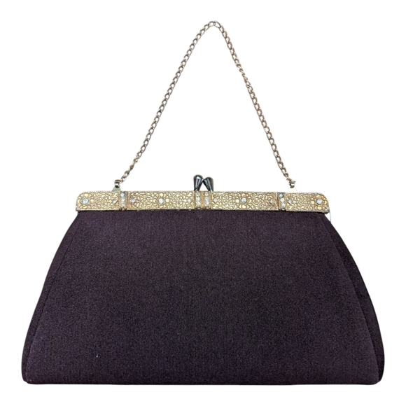 La Parisienne Purse Clutch Evening Bag Retro 50s Brown Gold - Picture 2 of 8